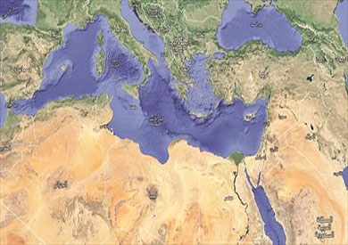 خريطة توضح الدول المطلة على البحر المتوسط